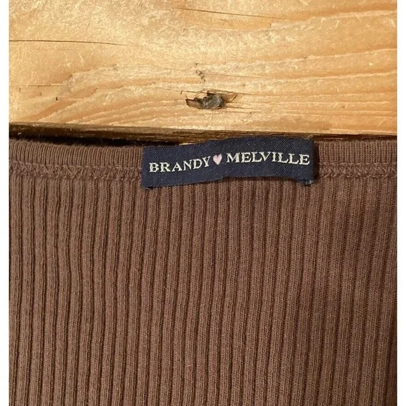 Brandy Melville Ribbed Button Front Top Size Small Women’s Brown - Picture 3 of 7